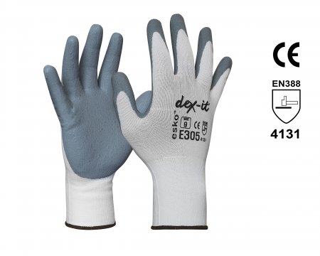 DEX-IT Grey Nitrile Foam palm coated with white nylon liner, Size 10 - Esko