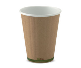 8oz Coffee Cup Kraft Green Stripe (80mm) Double Wall - BioPak