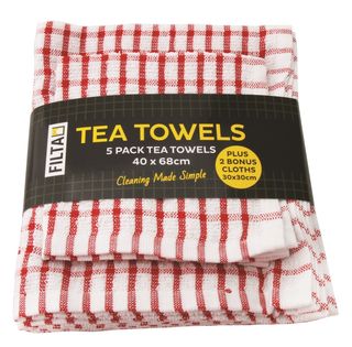 Tea Towel Terry Cotton + Dishcloth Set Red, Carton 36 sets - Filta
