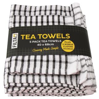 Tea Towel Terry Cotton + Dishcloth Set Black, Pack 6 - Filta