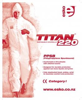 TITAN' '220' Spunbound Polypropylene Coverall, White X-LARGE - Esko