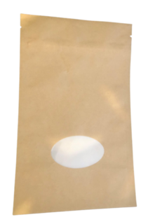 Stand Up Pouch Compostable 150gm 130x210mm Kraft/Oval Window