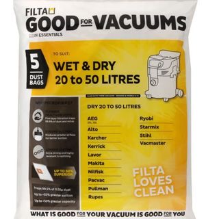FILTA WET & DRY 50LT MICROFIBRE VACUUM CLEANER BAGS 5 PACK - Filta