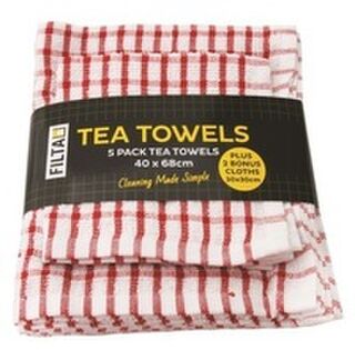 Tea Towel Terry Cotton + Dishcloth Set Red, Carton 36 sets - Filta