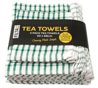 Tea Towel Terry Cotton + Dishcloth Set Green, Pack 6 - Filta