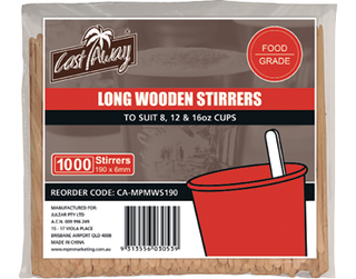 Wooden Stirrers, Long, Natural (190 x 6 mm) - Castaway