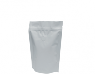250g Stand-Up Coffee Pouch, Rip-Top & Resealable Zipper, Matte White - Castaway
