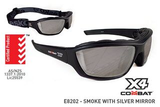 COMBAT X4' Safety spec, Foam seal, Smoke with Silver Mirror Lens - Esko