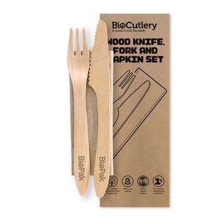 19cm coated knife, fork and napkin set - FSC 100% - wood - BioPak