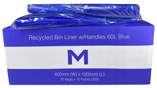 FP Recycled Bin Liner w/Handles 60L - Blue, 600mm x 1000mm x 30mu - Matthews