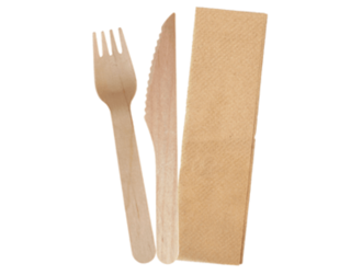 Cutlery Wood Knife/Fork/Napkin pack - Castaway