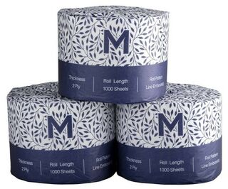 Wrapped Toilet Tissue - White, 2 Ply, 1000 Sheets - Matthews