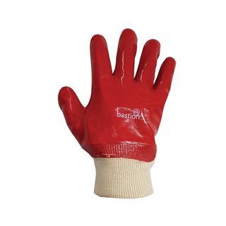 PVC Gloves Knitted Wrist 27cm Red X-Large - Bastion