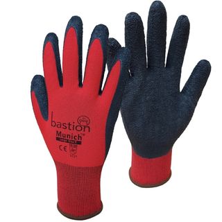 Munich Red Nylon Gloves, Black Crinkled Latex Palm Coating Large Pack 12 Pairs - Bastion