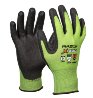 RAZOR X320, HiVis Green Cut 3 Glove Header Carded, Size 8 - Esko
