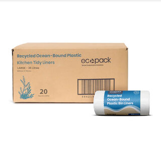 36L Large Ocean-Bound Recycled Plastic Bin Liners (White) Carton (600 Bags)  – Ecopack