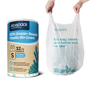 18L Small Ocean-Bound Recycled Plastic Bin Liners (White) Roll (32 Bags) – Ecopack