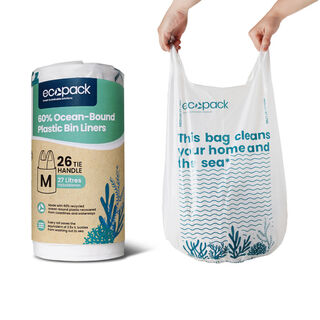 27L Medium Ocean-Bound Recycled Plastic Bin Liners (White) Roll (26 Bags) – Ecopack