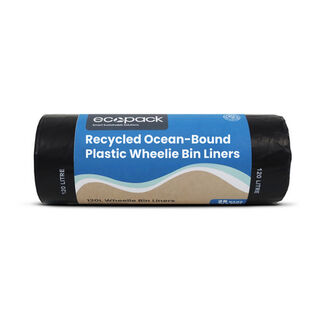120L Ocean-Bound Recycled Plastic Wheelie Bin Liners (Black) Roll (25 Bags) - Ecopack