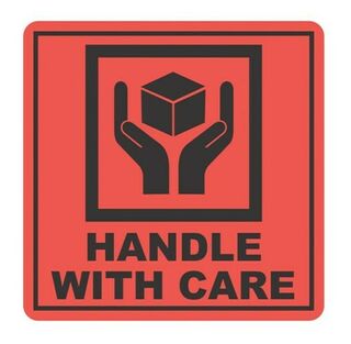 Handle with Care Handling Label - Orange/Black, 99mm x 99mm Carton 12