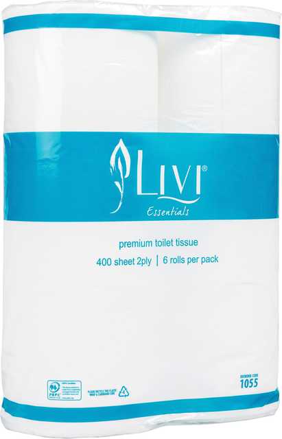 Toilet Tissue 2 ply 400s 6 pack - Livi Essentials