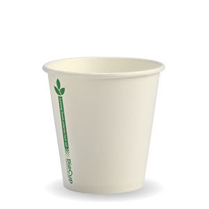 6oz Coffee Cups White Green Line (80mm) Single Wall - BioPak