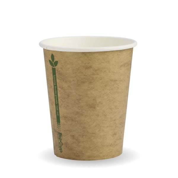 8oz Coffee Cups Kraft Green Line (80mm) Single Wall - BioPak