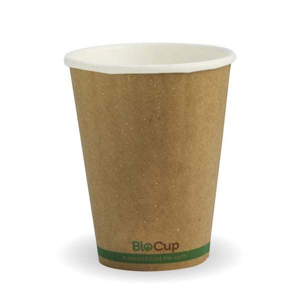 8oz Coffee Cup Kraft Green Stripe (80mm) Double Wall - BioPak