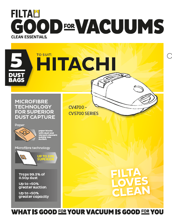 HITACHI 49751 MICROFIBRE VACUUM CLEANER BAGS 5 PACK - Filta