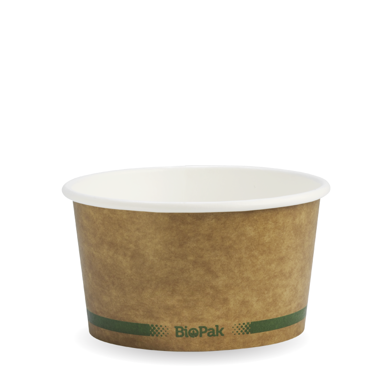 Paper Bowl Hot/Cold 12oz Kraft Green Stripe - BioPak