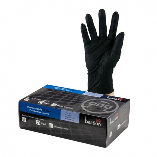 Bastion Nitrile Black PowderFree Gloves MEDIUM - UniPak