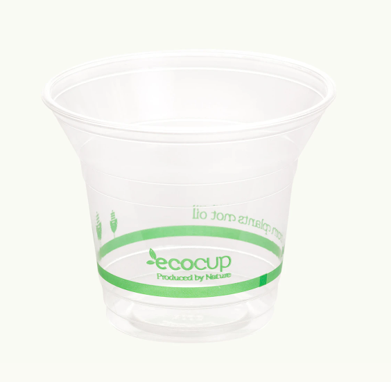 300ml Clear Cold Cup PLA Green logo - Ecoware