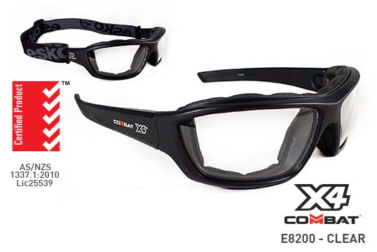 COMBAT X4' Safety spec, Foam seal, Clear Lens - Esko