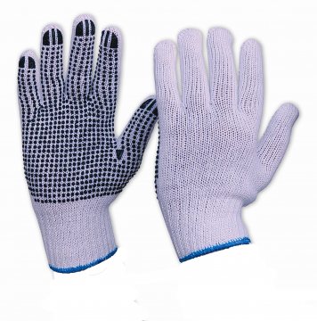 Knitted poly/cotton glove, White with PVC dots LARGE - Esko