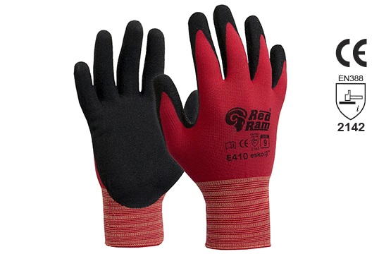 RED RAM' Black sandy Latex with Red Polyamide Liner, Size 7 - Esko