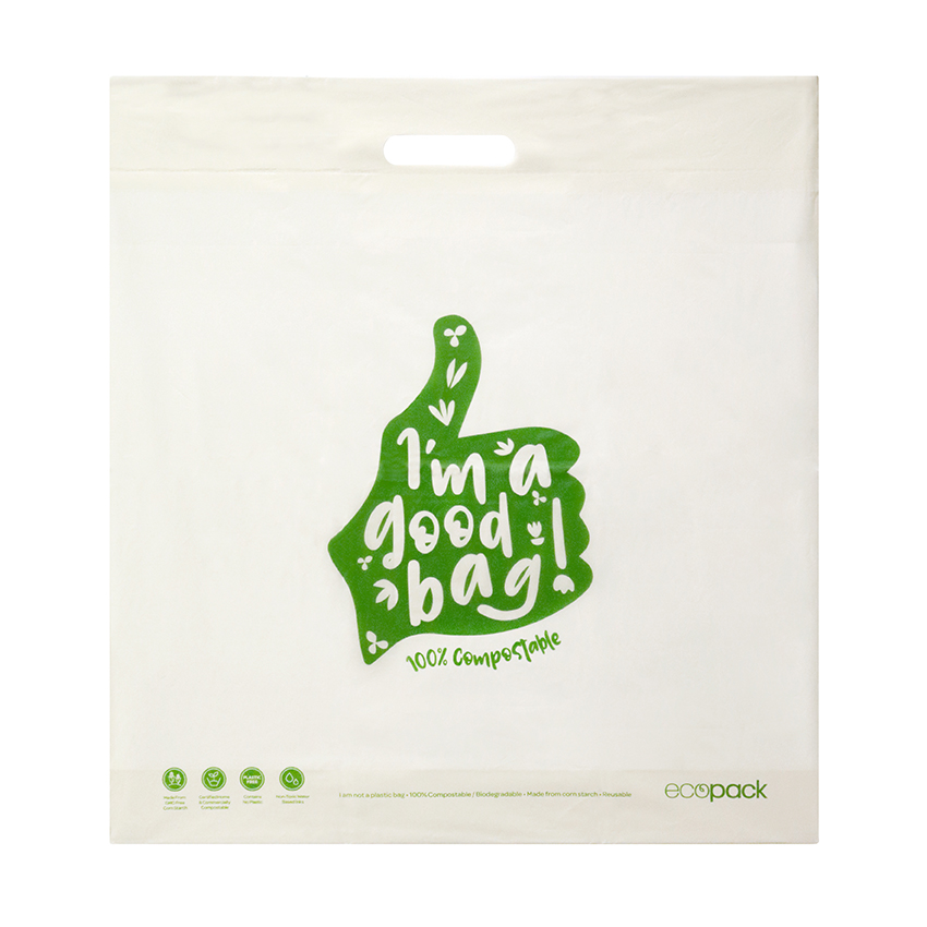 Punched Handle Bag Compostable Large 50x54cm, Pack 50 - Ecopack