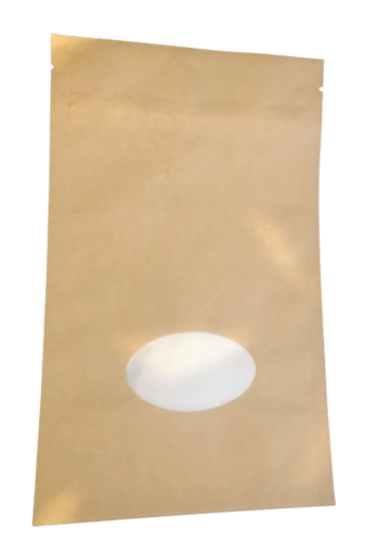 Stand Up Pouch Compostable 250gm 160x230mm Kraft/Oval Window