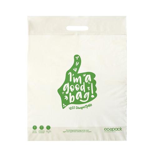 Punched Handle Bag Compostable Medium 40x49cm, Pack - Ecopack