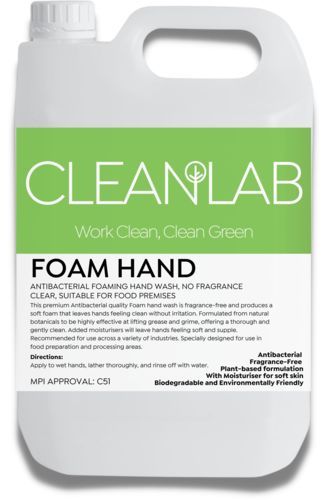 FOAM HAND - antibacterial foaming hand wash fragrance free, clear, 5L - CleanLab