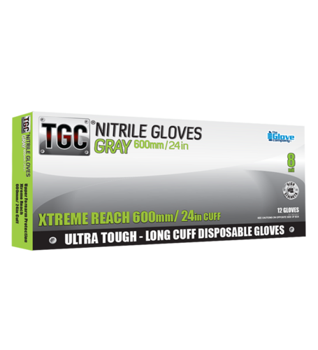 Nitrile Grey Gloves 600mm PowderFree LARGE - TGC
