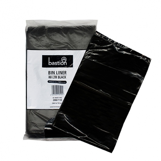 Bin Liner Black 80 Litre Pack 50 - Bastion