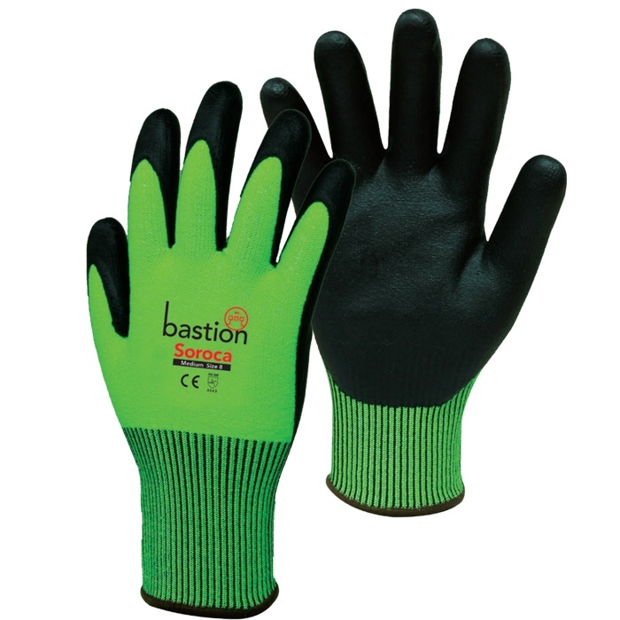 Cut 5 HPPE Gloves Green High Viz SMALL Pack 12 pairs - Bastion Soroca