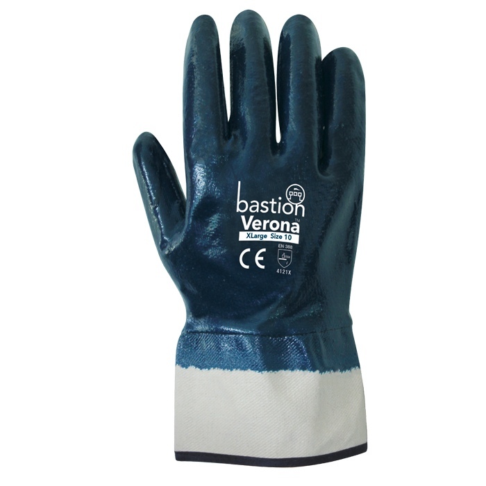 Verona Nitrile Fully Dipped Jersey Cotton Gloves with Safety Cuff Large - Bastion