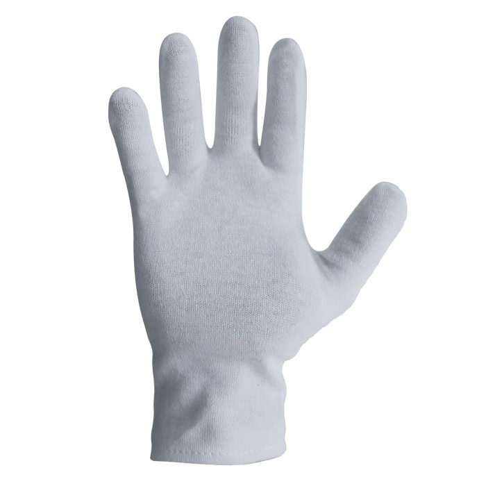 Cotton Interlock Gloves Hemmed Cuff Large, White - Bastion