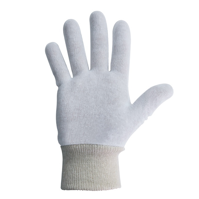 Cotton Interlock Gloves Knitted Cuff Medium, White Pack 12 Pairs - Bastion