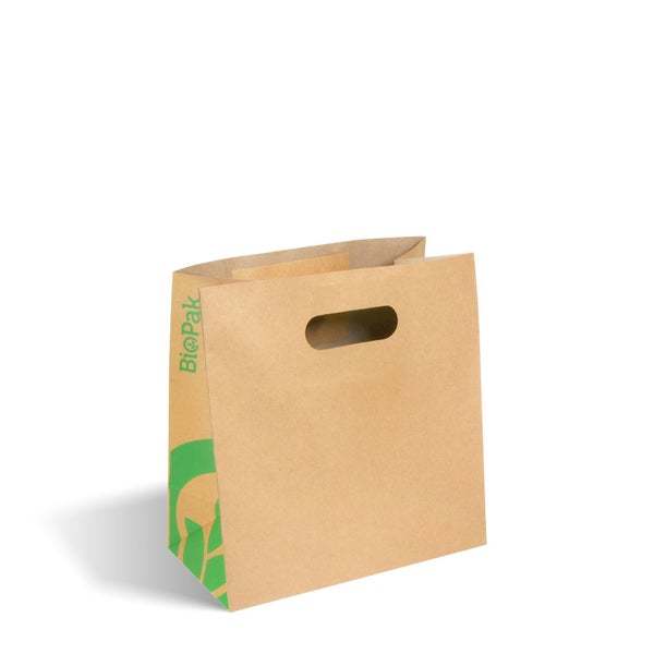 Small Die Cut Handle Paper Bags, Kraft - BioPak