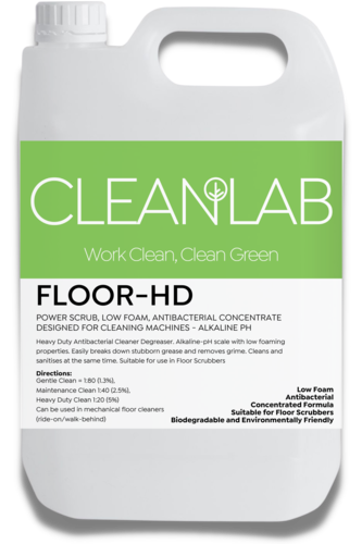 FLOOR HD Power Scrub, Low Foam Antibacterial Concentrate Designed For Cleaning Machines - Alkaline pH 5L - CleanLab
