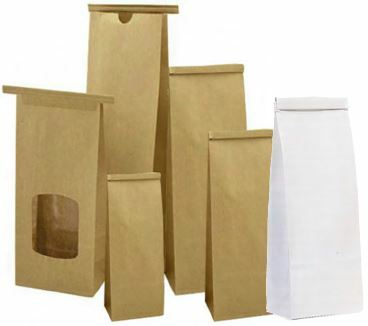 Tin Tie Bags 250gm 87x63x196mm Brown Paper with Window