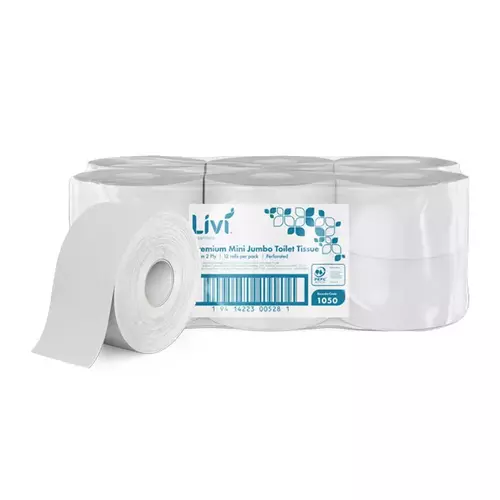 Mini Jumbo Toilet Tissue Premium 2 Ply White 1050 - ctn 12 - Livi Essentials
