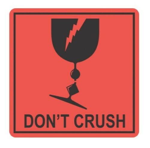 Do Not Crush Handling Label - Orange/Black, 99mm x 99mm Carton 12